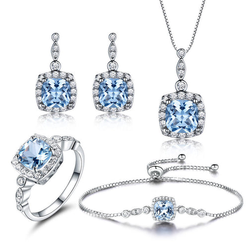 "BlueAura" Set – 4-teiliges Edelstahl-Schmuckset mit hellblauem Stein
