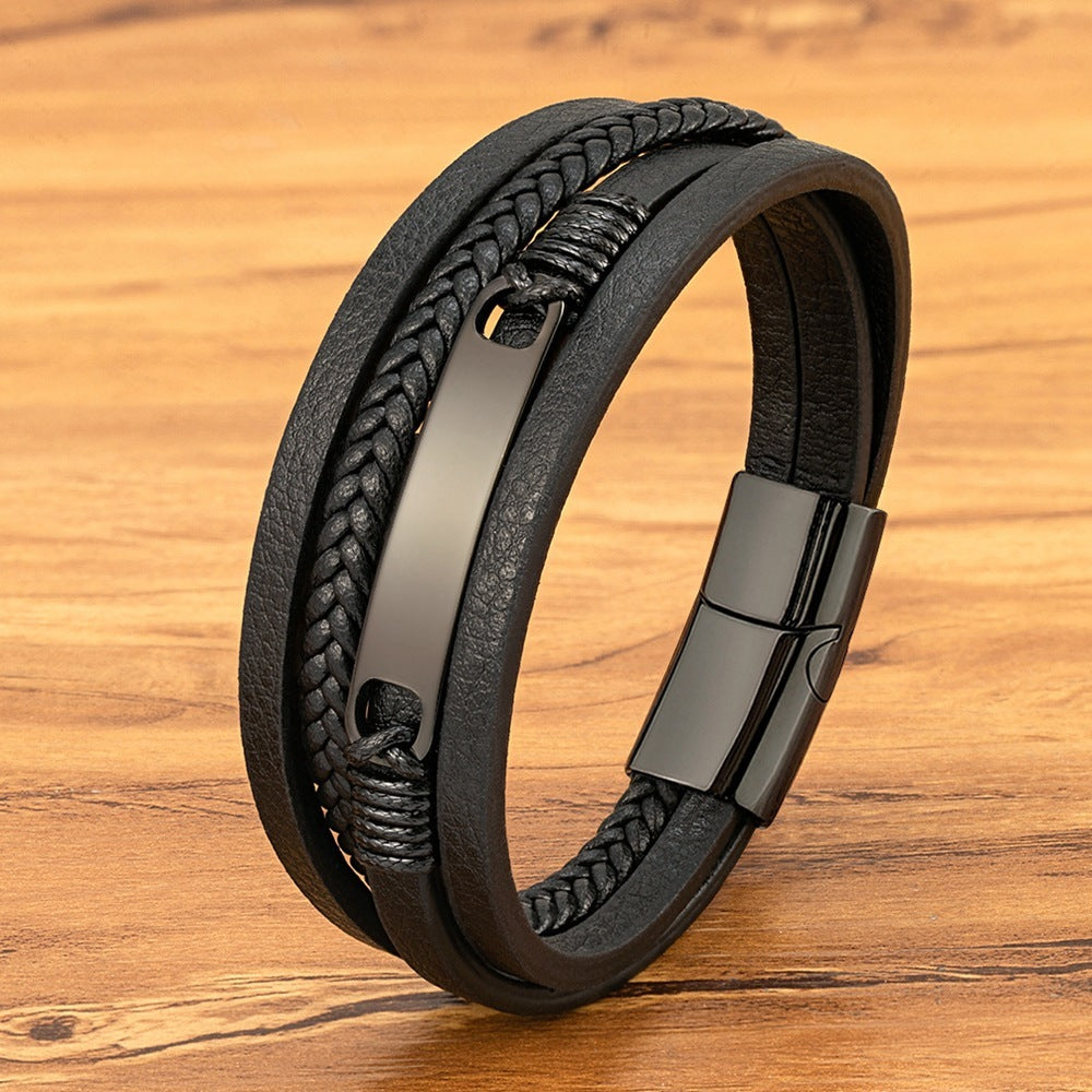 "ShadowSteel" – Schwarzes Kunstlederarmband mit Farbwahl
