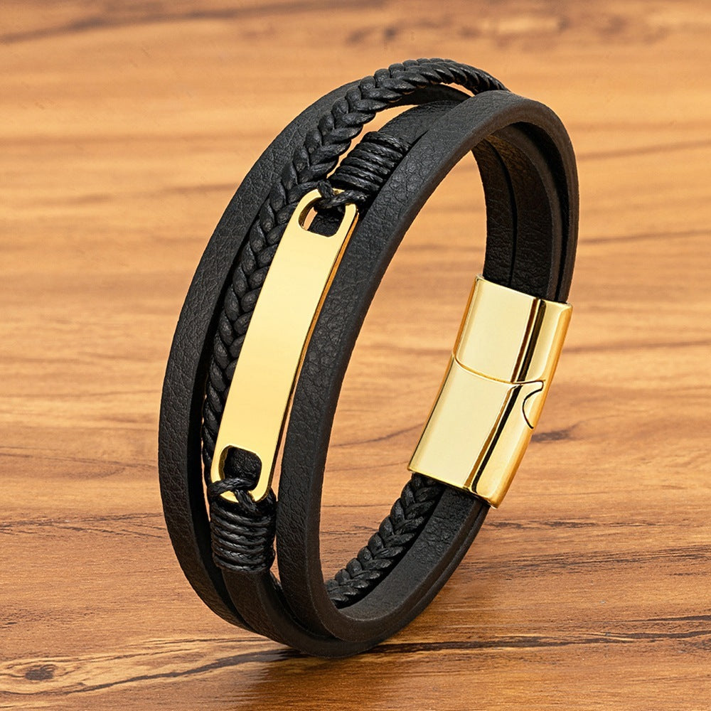 "ShadowSteel" – Schwarzes Kunstlederarmband mit Farbwahl