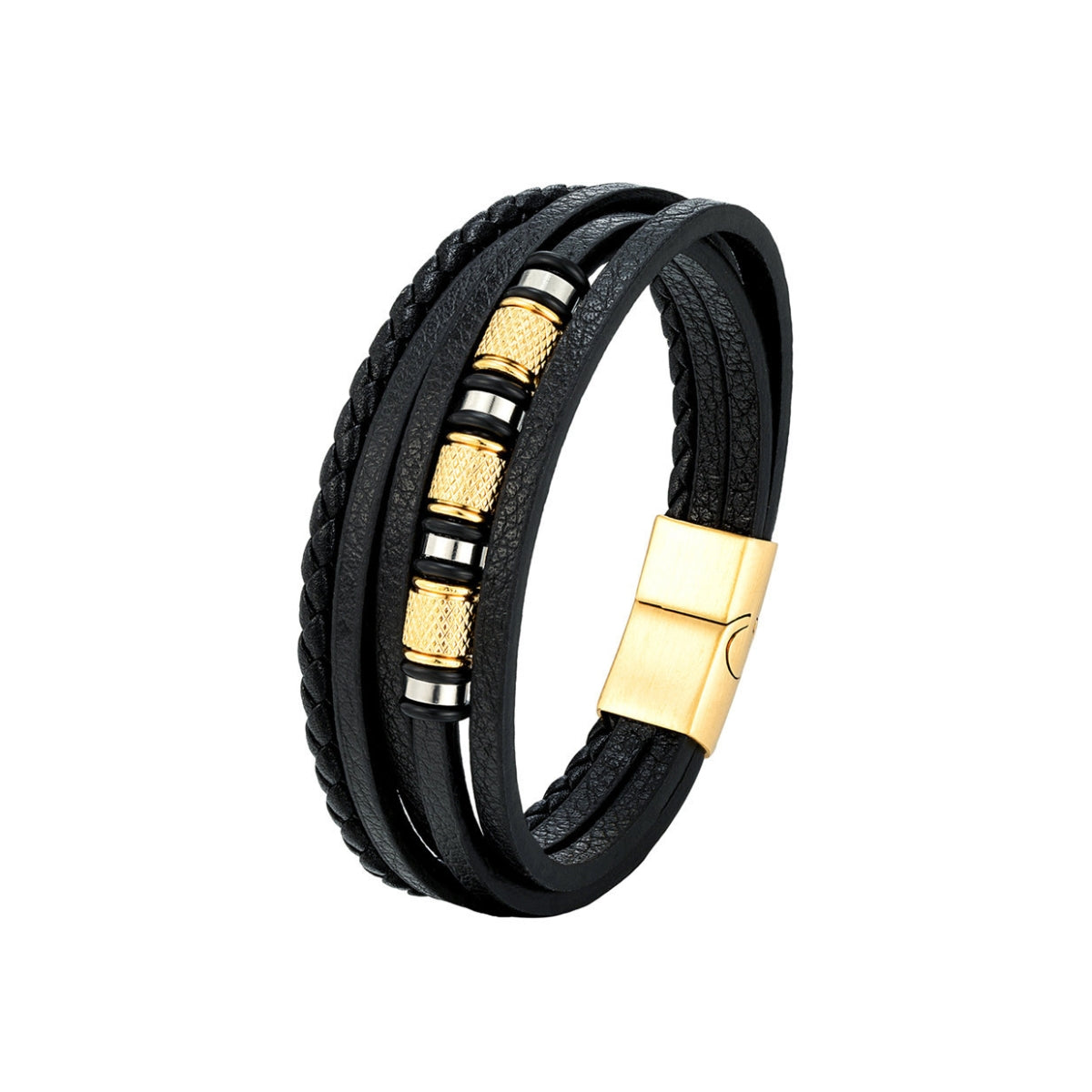 „Noir Steel Gold“ - Lederlook Armband