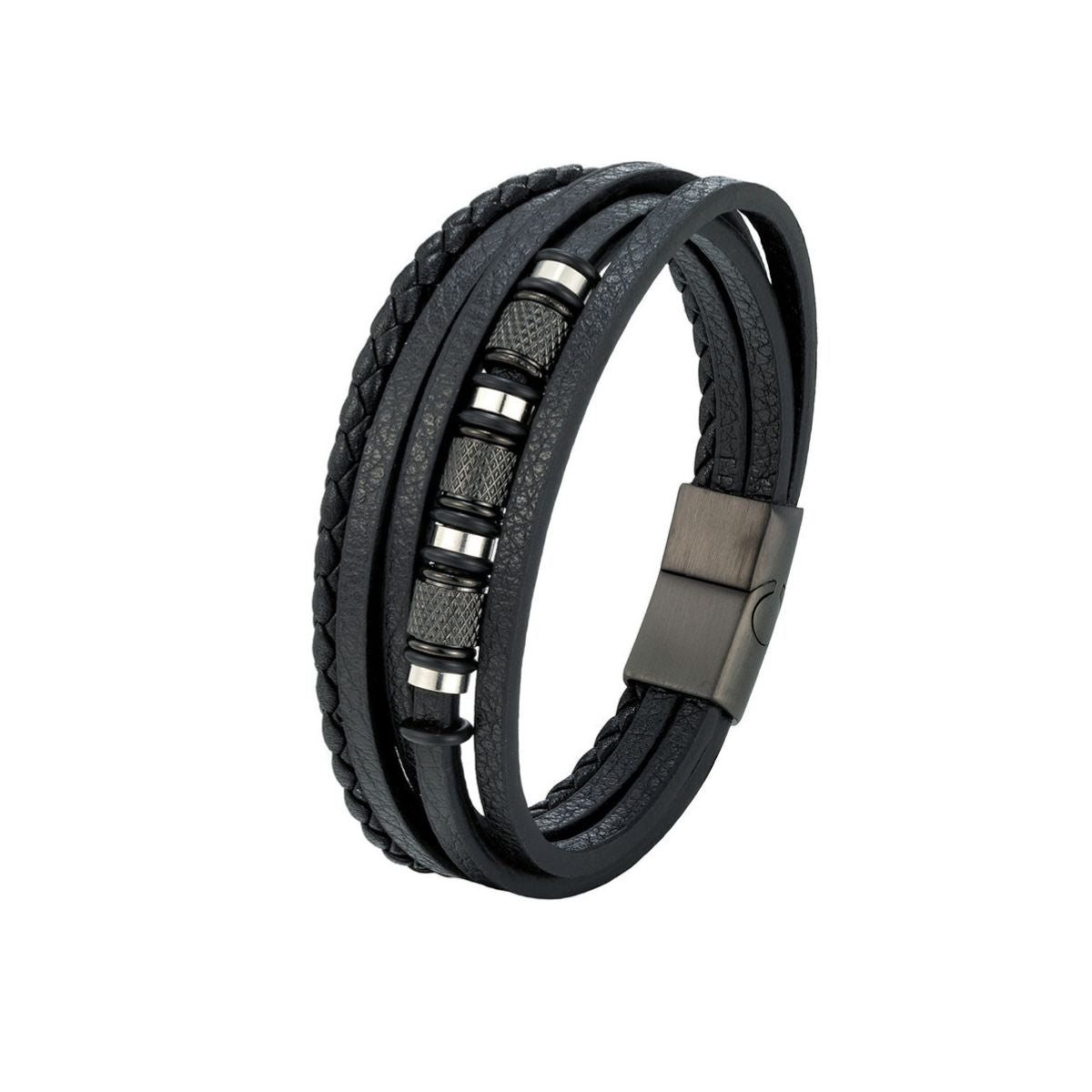„Noir Steel Black“ - Lederlook Armband