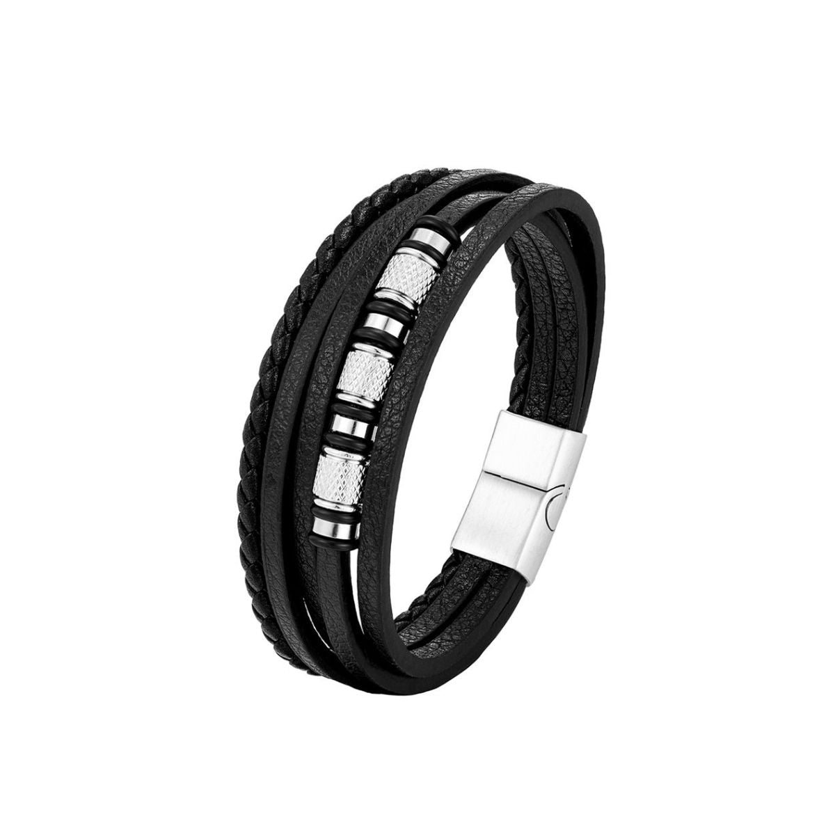 „Noir Steel“ - Lederlook Armband