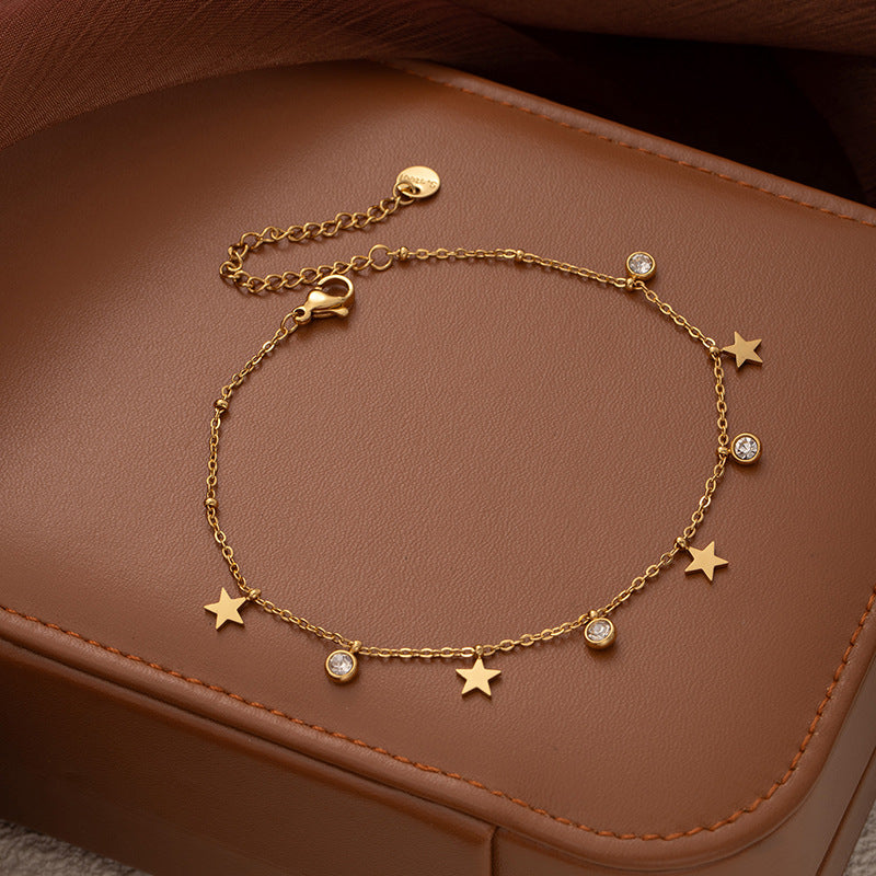 "Golden Star Sparkle" - Fußkettchen aus Edelstahl