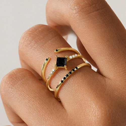 "Dreiklang Schwarz"- Damen Ringe Set