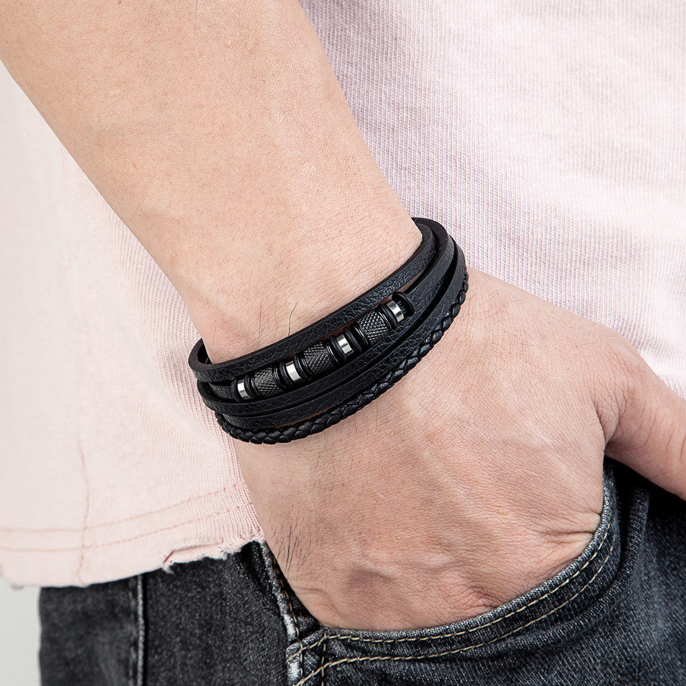 „Noir Steel Black“ - Lederlook Armband