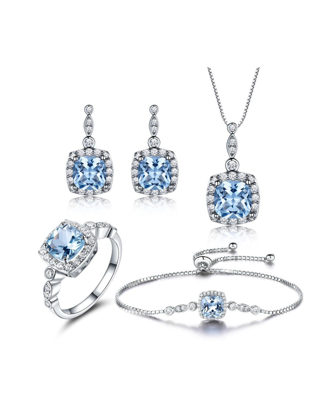 "BlueAura" Set – 4-teiliges Edelstahl-Schmuckset mit hellblauem Stein