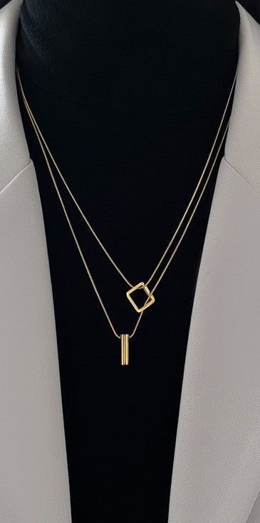 "Linea Duo"- Doppellagige Goldkette mit Anhängern