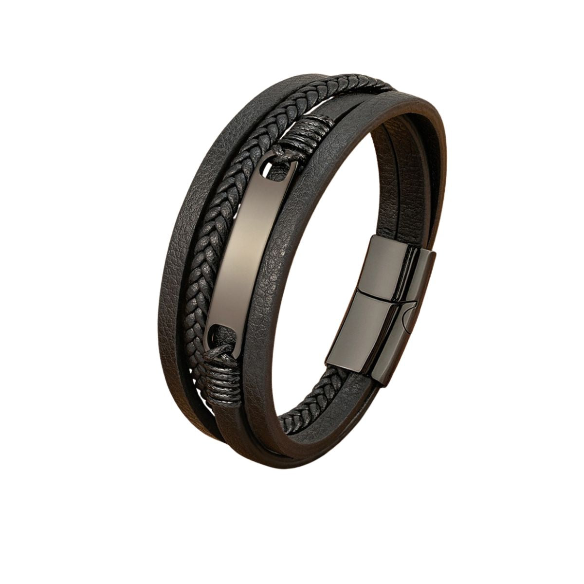 "ShadowSteel" – Schwarzes Kunstlederarmband mit Farbwahl