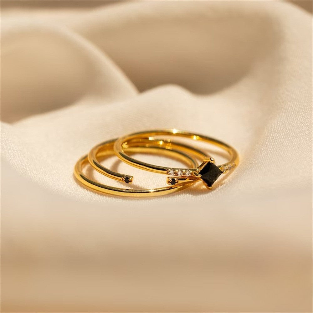 "Dreiklang Schwarz"- Damen Ringe Set