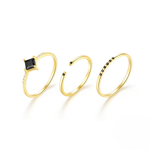 "Dreiklang Schwarz"- Damen Ringe Set