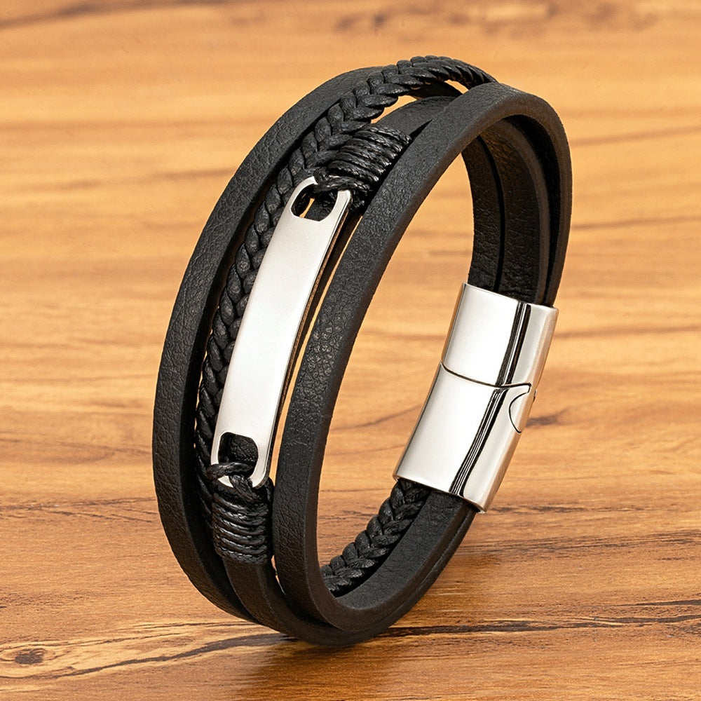 "ShadowSteel" – Schwarzes Kunstlederarmband mit Farbwahl
