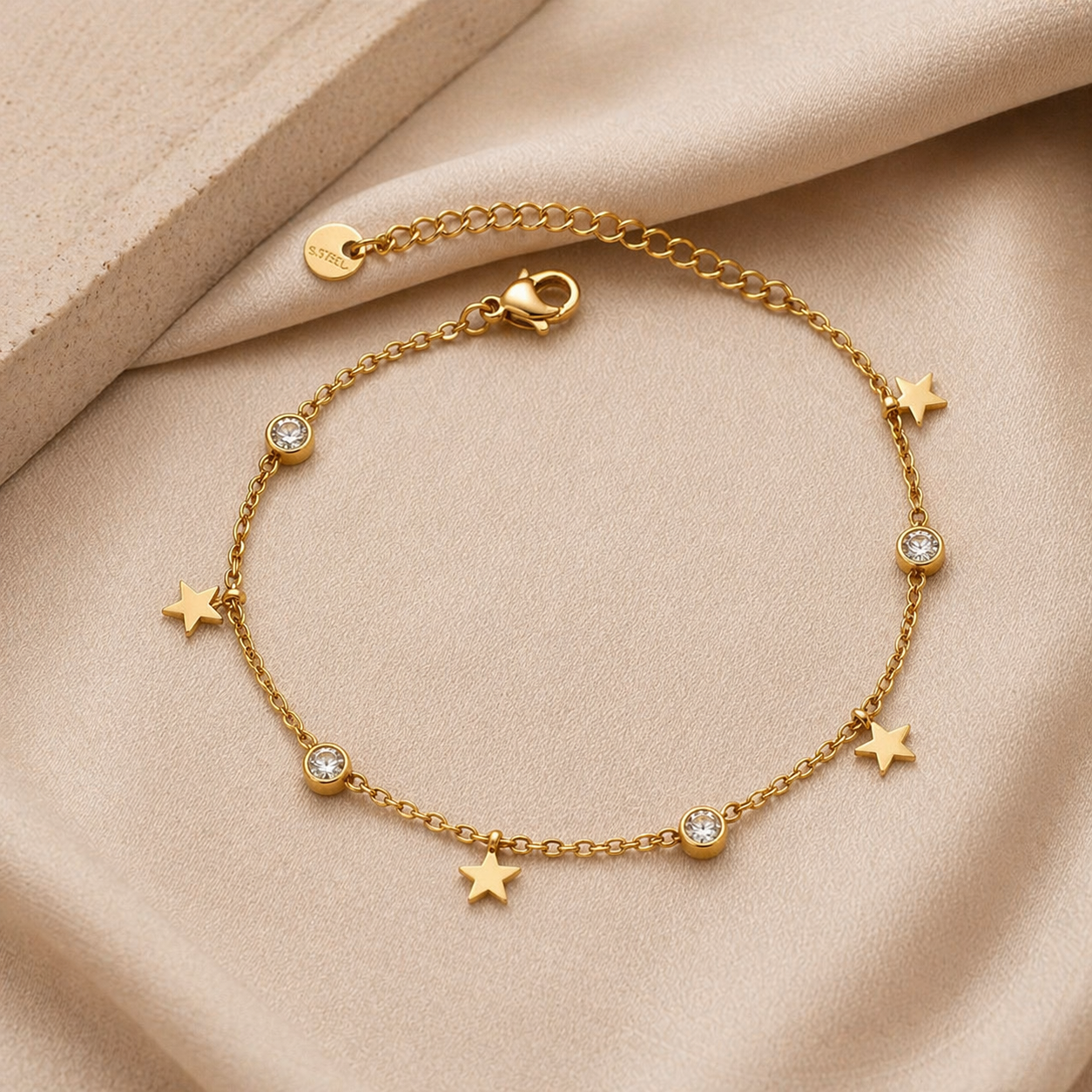 "Golden Star Sparkle" - Fußkettchen aus Edelstahl