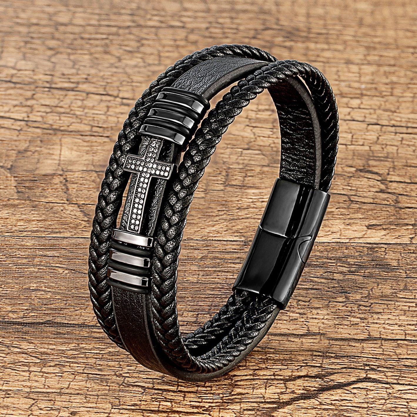 "Valor" – Lederarmband mit Kreuz